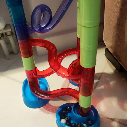 Marble run toy used, assembly game with 10 marbles
