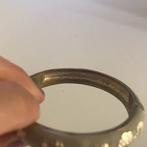 Women's embossed bangle bracelet used, beige with white and gold