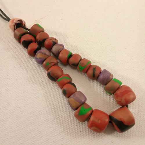 Handmade worry beads 20 cm used with polymer clay beads and black cord