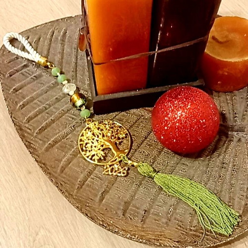 Handmade 2026 hanging charm with metal tree of life in gold color