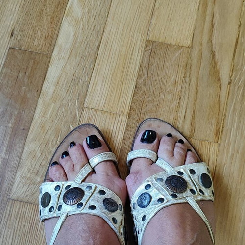 Leather sandals size 39 beige with coins used