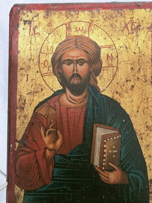 Christ Byzantine Art on Wooden Block 14x20 cm
