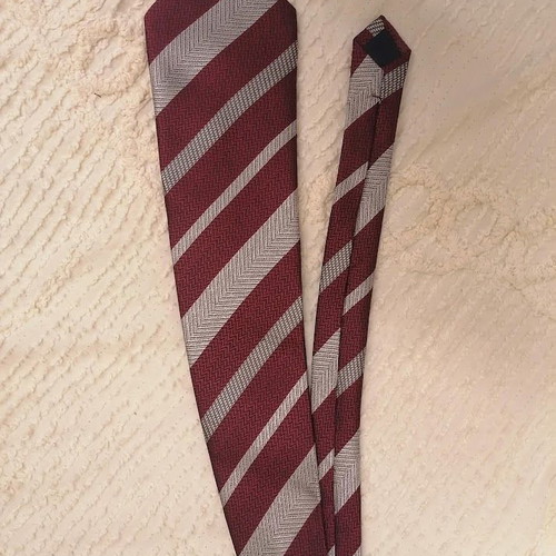 Collection Fabergé Silk Woven Tie like new, burgundy with silver grey stripes