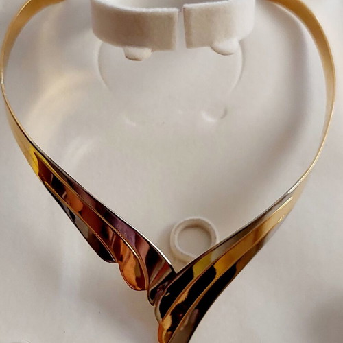 Vintage Statement Jewelry Set 90s bicolor metal with gift cuff bracelet like new