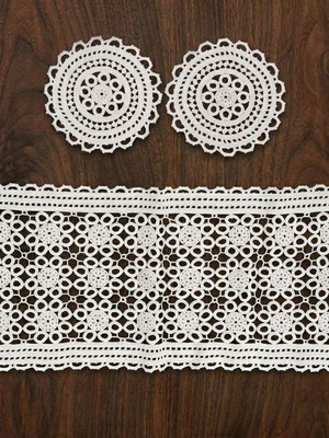 Vintage Crochet Doily Set with Rings, 3 Handmade Pieces, Like New