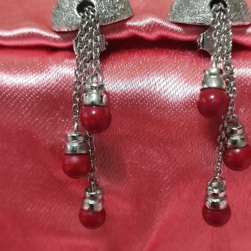 Silver 925 Earrings with Red Coral Stones and Clips like new
