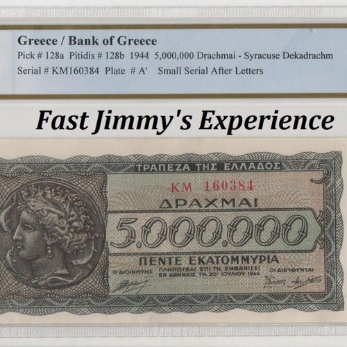 1944 Greece 5,000,000 Drachmai banknote choice unc