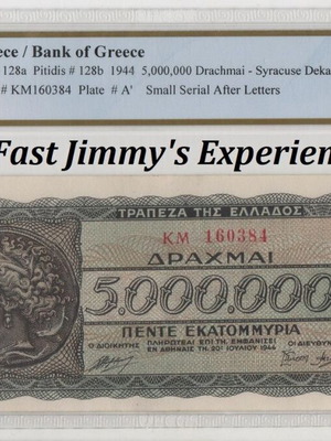 1944 Greece 5,000,000 Drachmai banknote choice unc