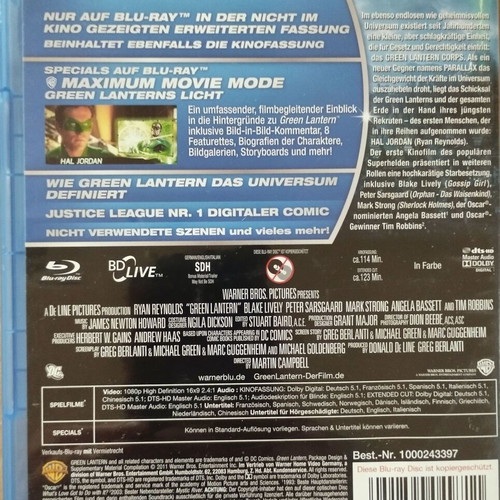 Green Lantern Blu-Ray like new, Extended and Theatrical versions with subtitles