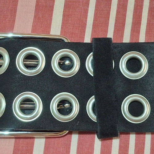 Wide black suede belt with double buckle