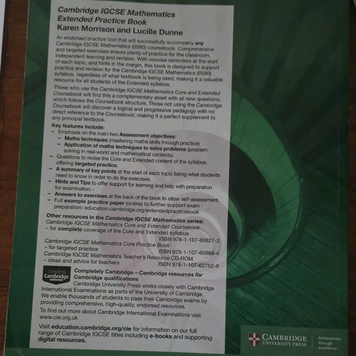 Cambridge IGCSE Mathematics Extended Practice Book used