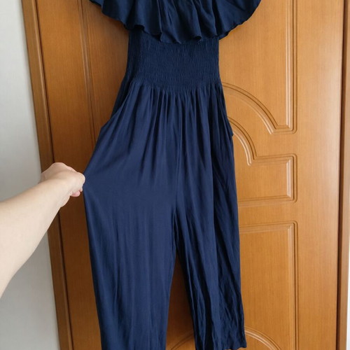 Navy Blue Off-Shoulder Jumpsuit XL/XXL with Ruffles and Pockets like new