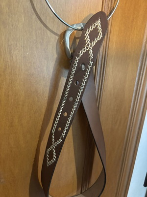 Vintage δερμάτινη ζώνη 90cm μεταχειρισμένη, καφέ με διακοσμητικές ραφές