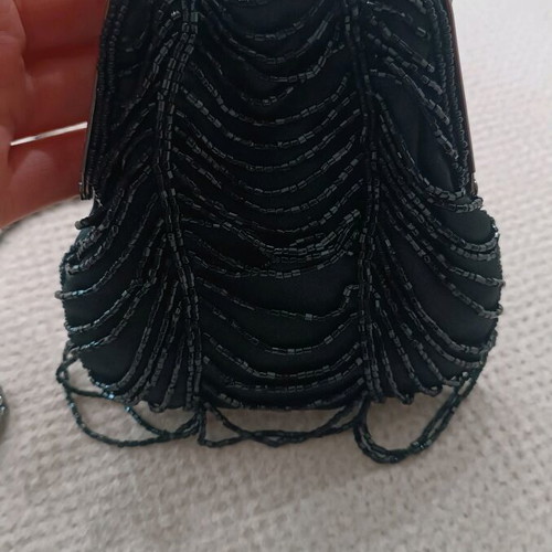 Evening bag like new, black with long chain