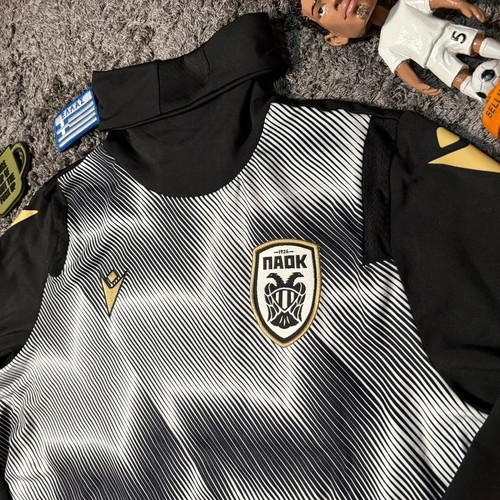 PAOK FC training shirt, black and white, size S, Macron