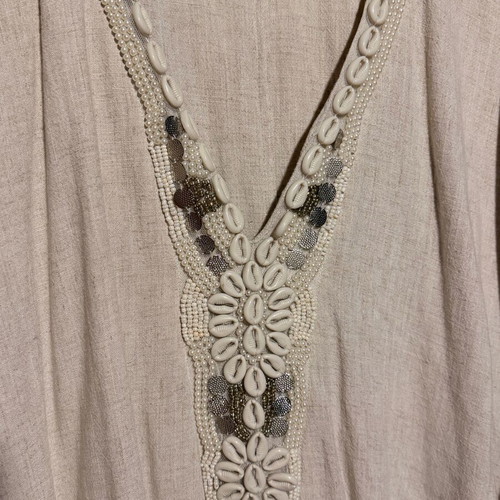 Mat oversized linen kaftan tunic with shells, like new, beige, size L