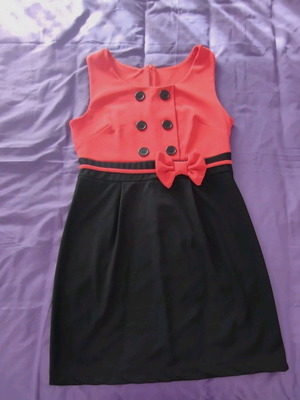 Dress black peach with bow like new, size XL