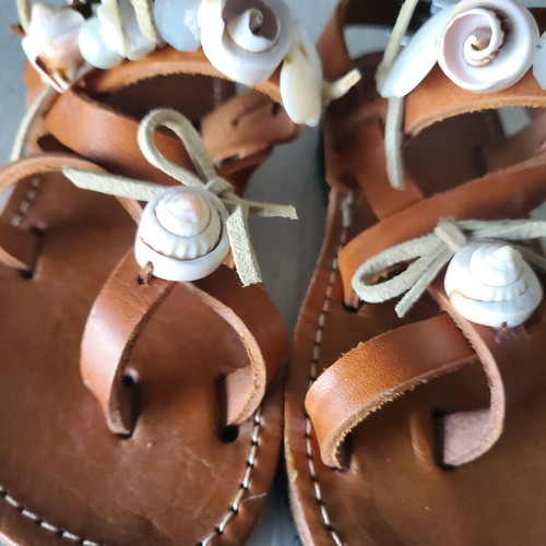 Handmade leather sandals with shells new