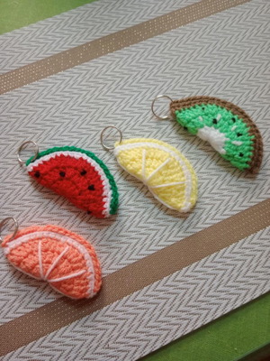 Handmade crocheted summer fruit bonbonnieres