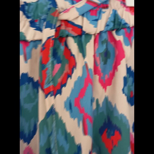 Maxi skirt with waist cord and elastic, blue multicolor