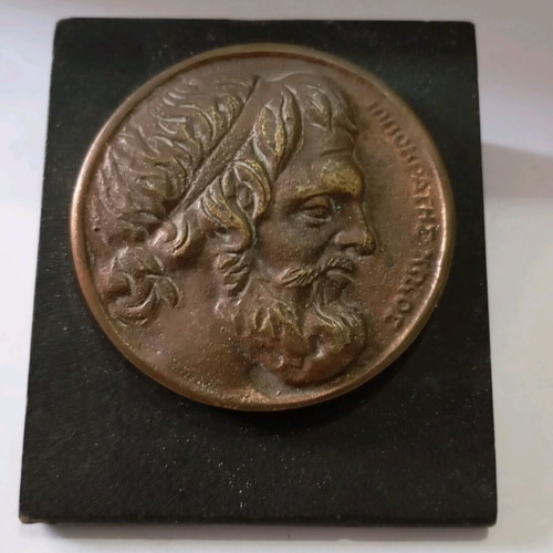 Sissy Milk Advertising Memorabilia with Metal Hippocrates Figure on Wooden Base used