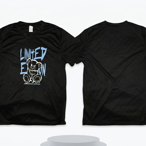 Limit Limited Edition T-shirt with bear, black, size L, oversized