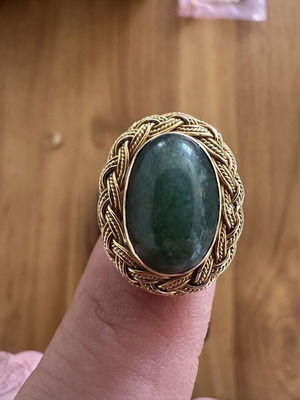 Vintage χρυσό δακτυλίδι 18K με πράσινο λίθο cabochon, μεταχειρισμένο