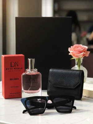 Gift set with perfume, sunglasses, and wallet new