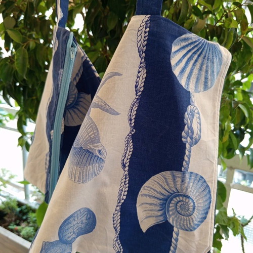 Cotton toiletry bag with sea theme, handmade