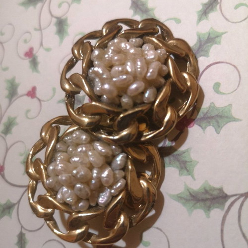 Vintage clips earrings used, large faux bijoux with pearls