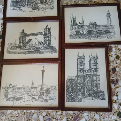 Set of 5 framed London art prints