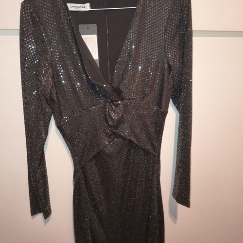Chrisper dress new black draped crossover bust, size 1 medium