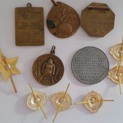 Old medals and pins set, used, 5 medals and 6 pins