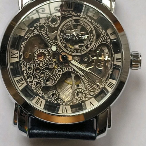 Winner skeleton watch new unisex with silver strap