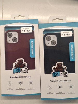 OrsoCase iPhone 14 Plus silicone cases, black and burgundy, pack of 2