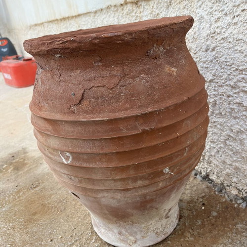 Vintage ceramic pot with hole used, natural patina, 1970