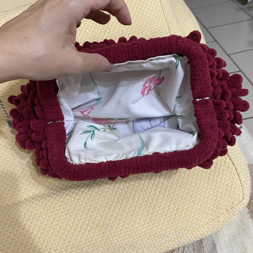 Handmade puffy bag, 18cm opening