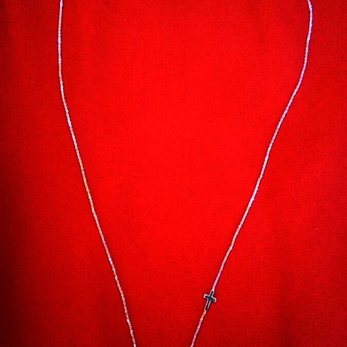 Gold necklace 375 with mother of pearl evil eye and side minimalist cross 45cm like new