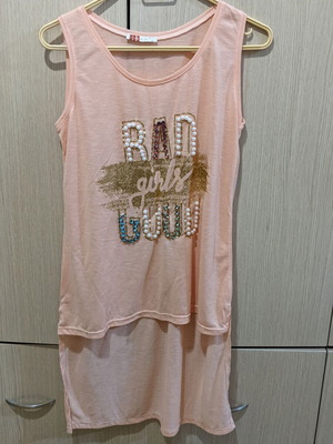 Top size L, salmon with bead and rhinestone appliqué, longer back