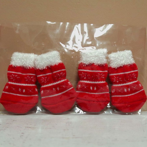 Socks for small dogs or cats new, Christmas red with anti-slip pads