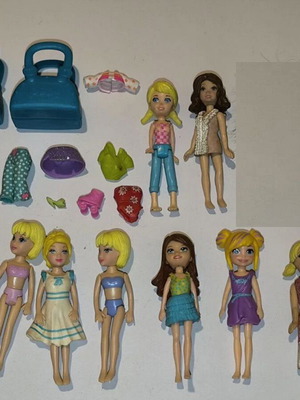 Polly Pocket dolls with accessories, used, pack of 9