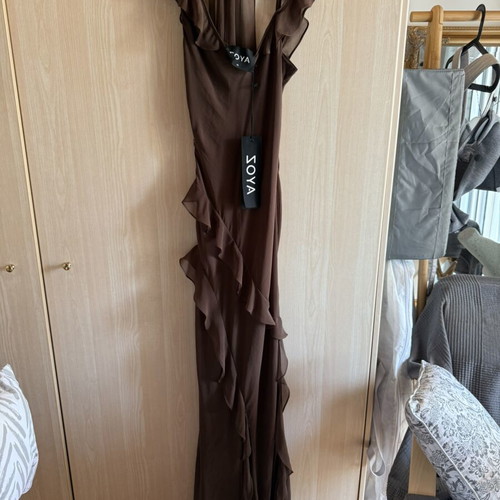 Zoya evening dress with scarf, new, brown, size XS