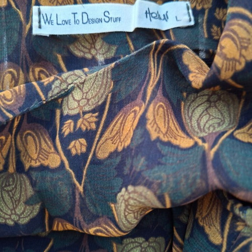 Helmi mini dress with Art Nouveau floral pattern, dark green and brown