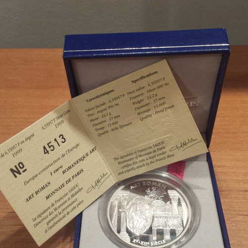 2000 Silver France 6.55957 Francs Art Roman coin new with box and certificate