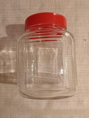 Glass food storage jar with screw cap, new