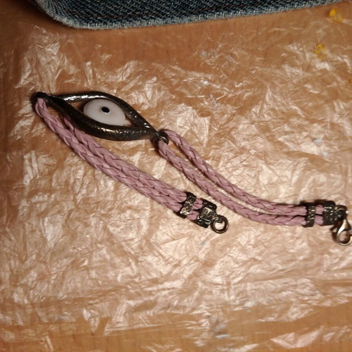 Silver bracelet mataki with leather strap like new
