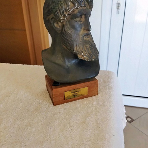 Poseidon alabaster bust with green patina
