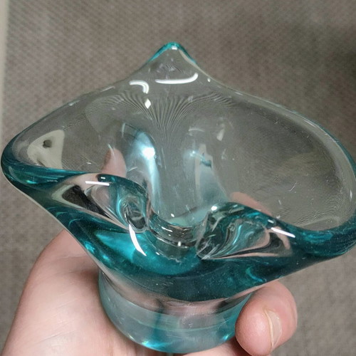 Art Glass Bohemia Bowl Ashtray used, Czech vintage turquoise