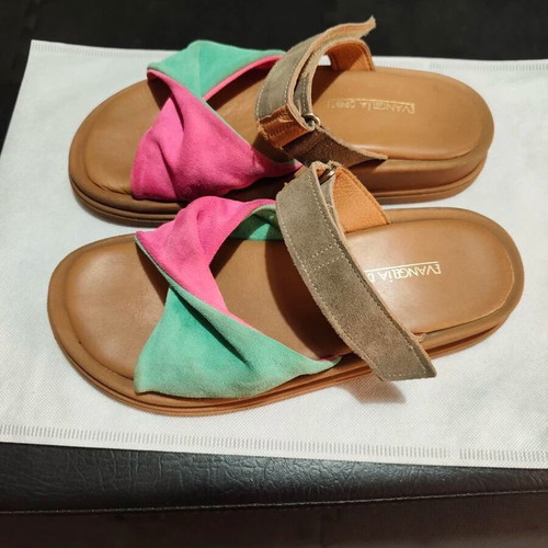 Evangelia Drosi sandals size 38, pink and green