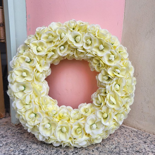Handmade wreath with white flowers on foam base 38-40cm
